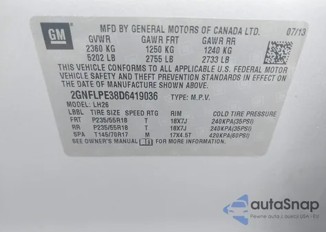 2013 Chevrolet Equinox Lt from USA, damaged, VIN 2GNFLPE38D6419036